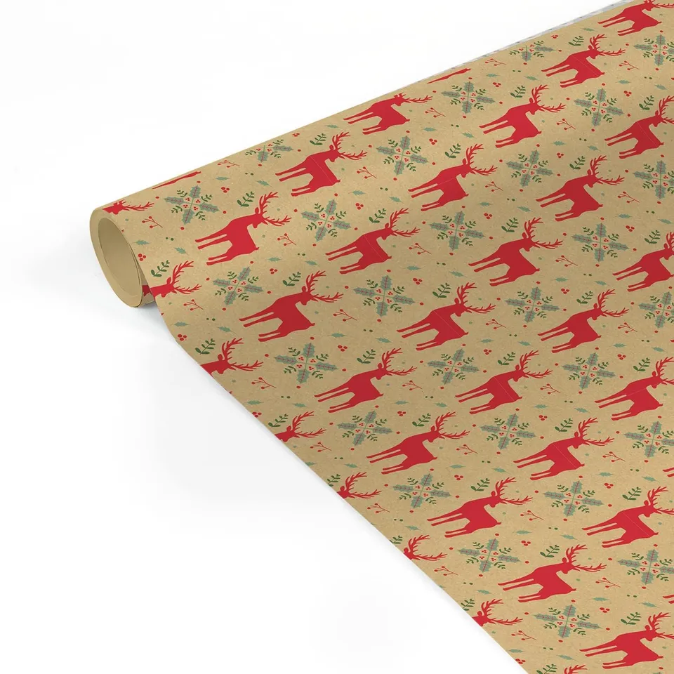 clairefontaine-223884c-rouleau-papier-cadeau-kraft-rennes-rouges-5m image 1