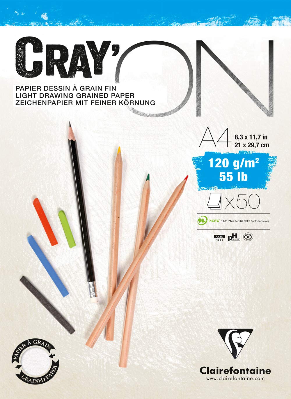 clairefontaine-cray-on-bloc-dessin-a4-50-feuilles-120-g-grain-fin image 1