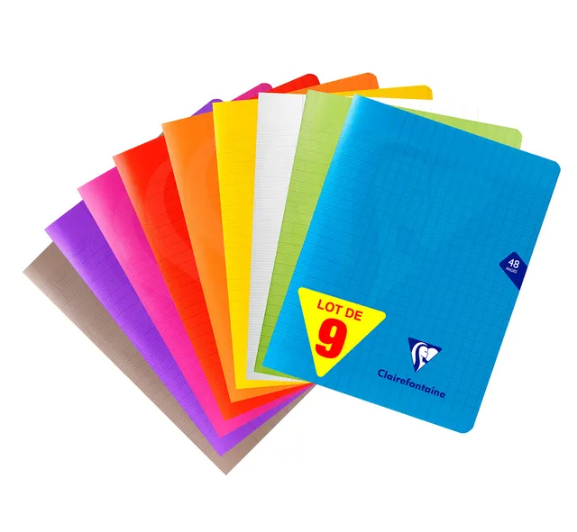 clairefontaine-back-to-basics-lot-9-cahiers-17x22-48p-carreaux image 1