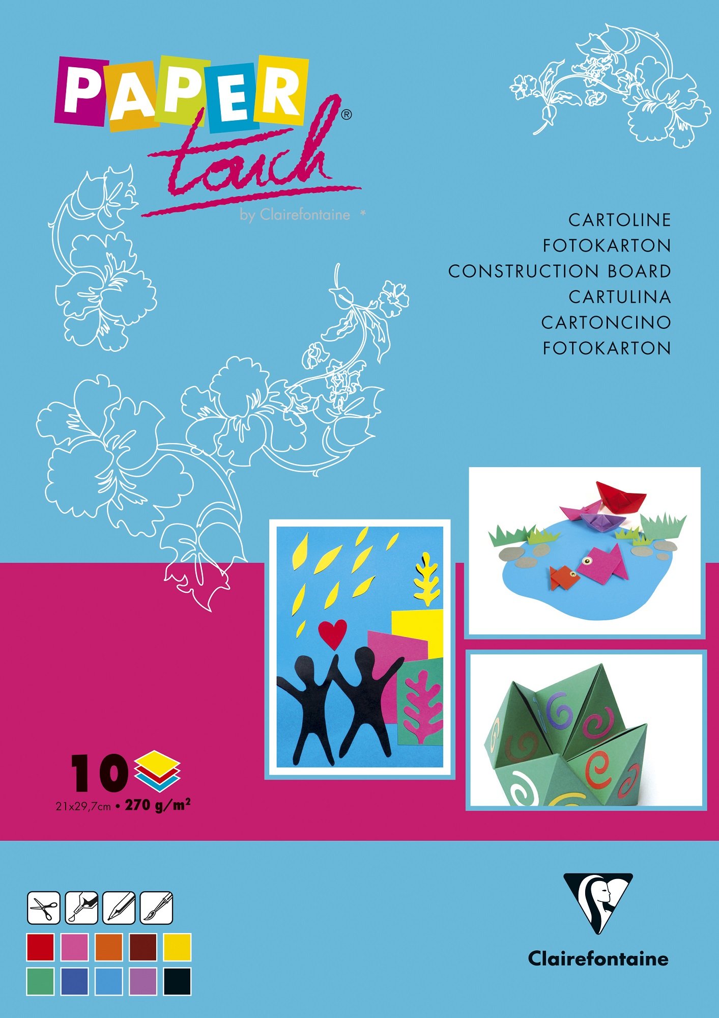 clairefontaine-1951-bloc-papier-couleur-a4-10-feuilles-270g image 2