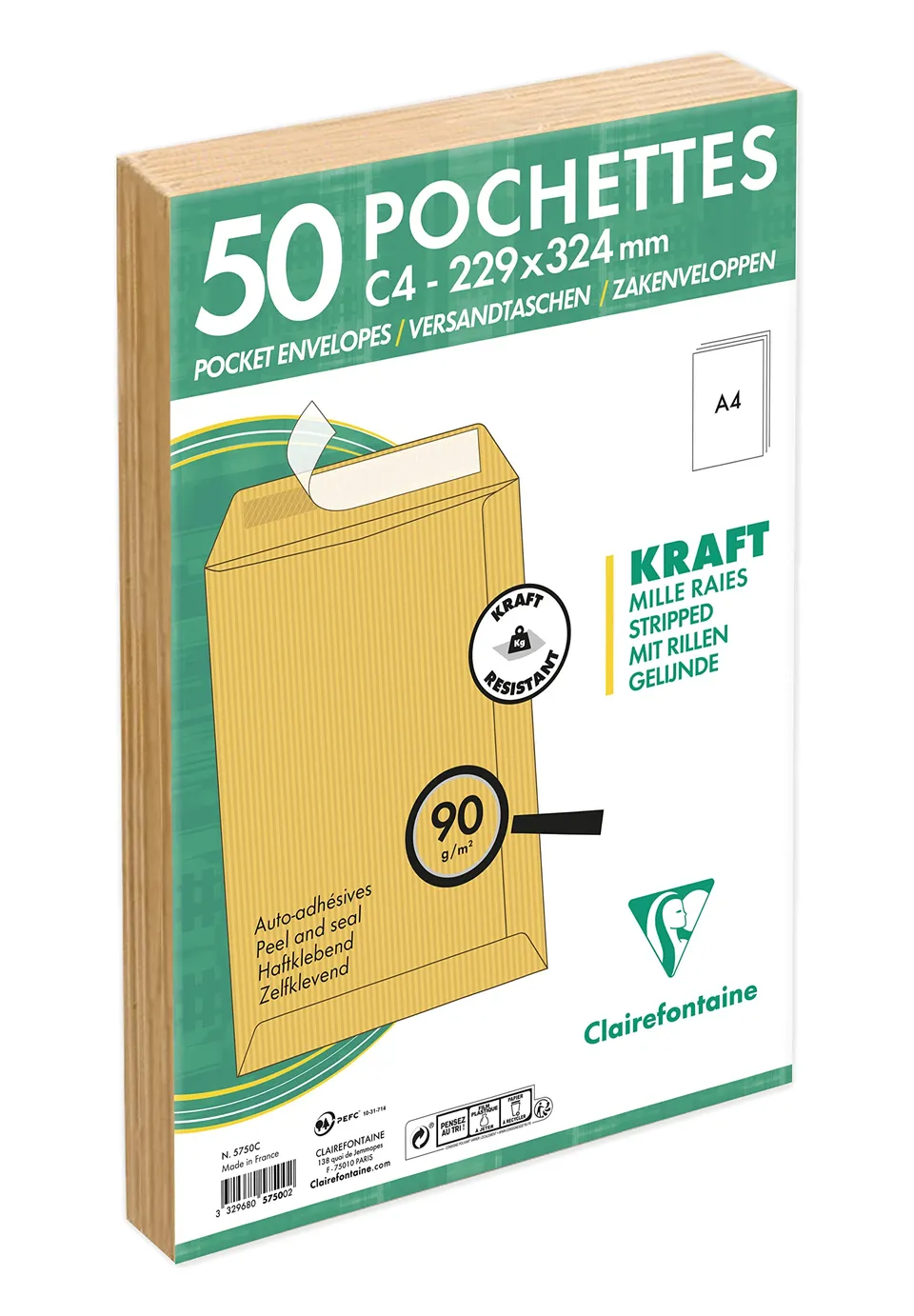 clairefontaine-pochette-kraft-c4-brun-lot-50-auto-adh-sive image 1