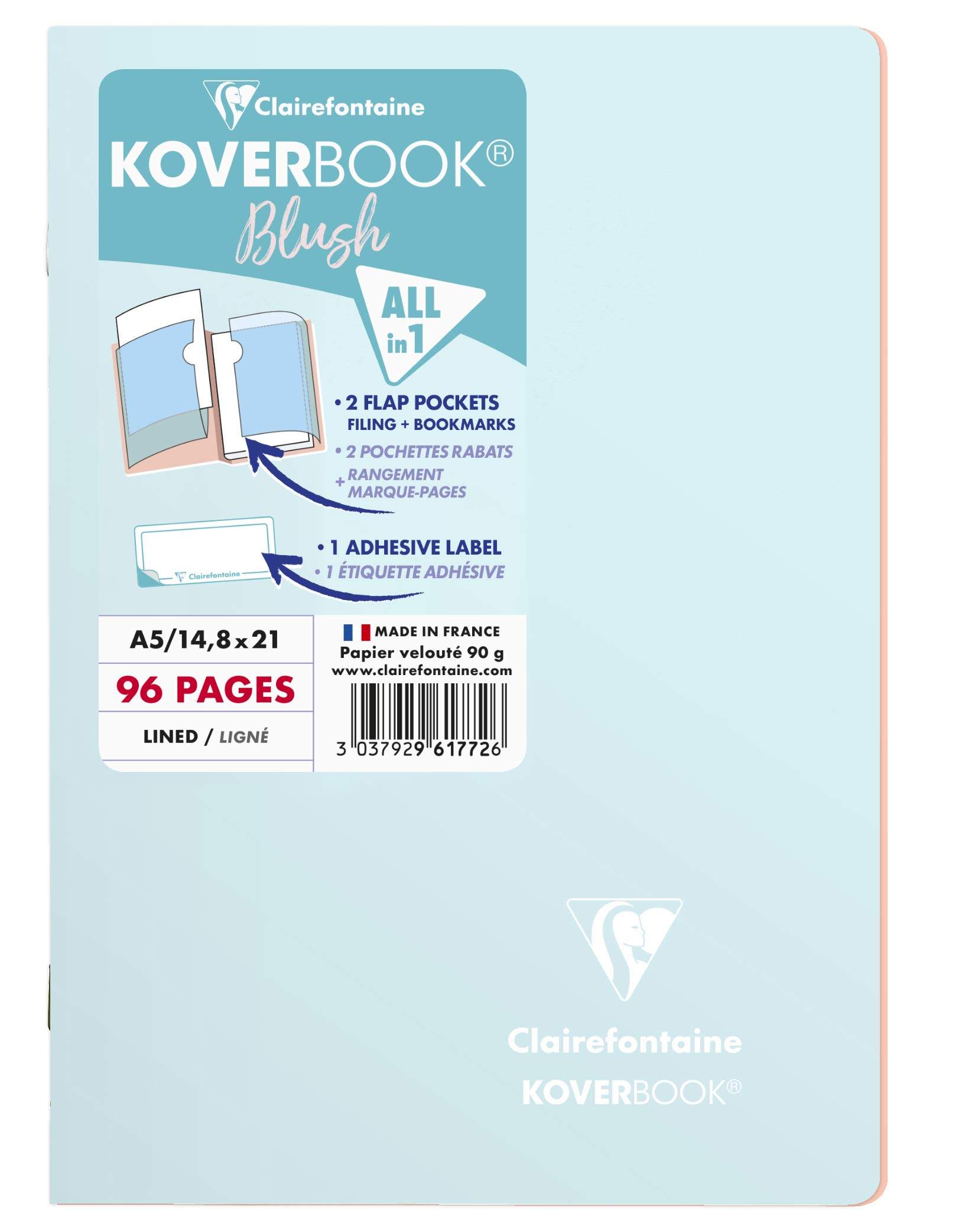 clairefontaine-koverbook-cahier-a5-bleu-givr-lign-96p-90g image 1