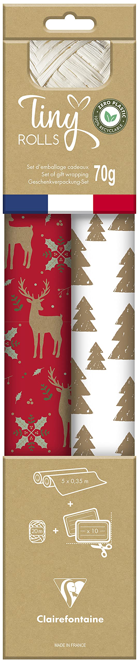 clairefontaine-tiny-rolls-kit-papier-cadeau-kraft-rouge-2x5m image 1