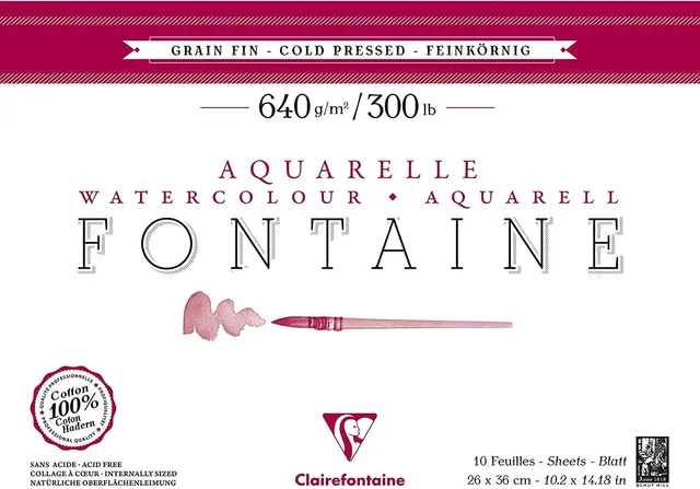 clairefontaine-fontaine-bloc-aquarelle-26x36-cm-640g-grain-fin image 1