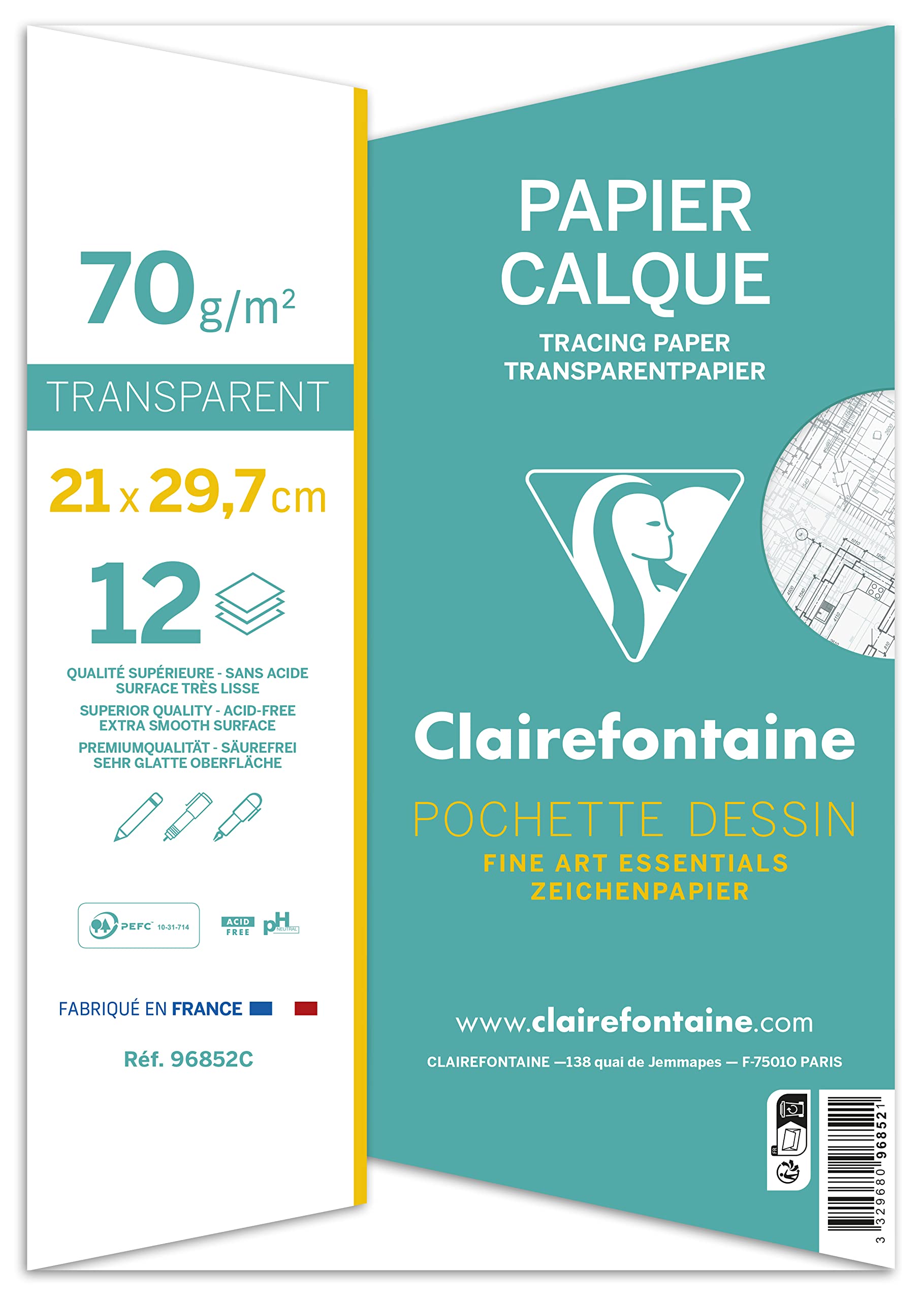 clairefontaine-papier-calque-a4-70g-pochette-12-feuilles image 2