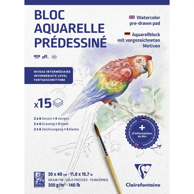 clairefontaine-painton-bloc-aquarelle-animaux-30x40-cm-15-feuilles-300g image 1