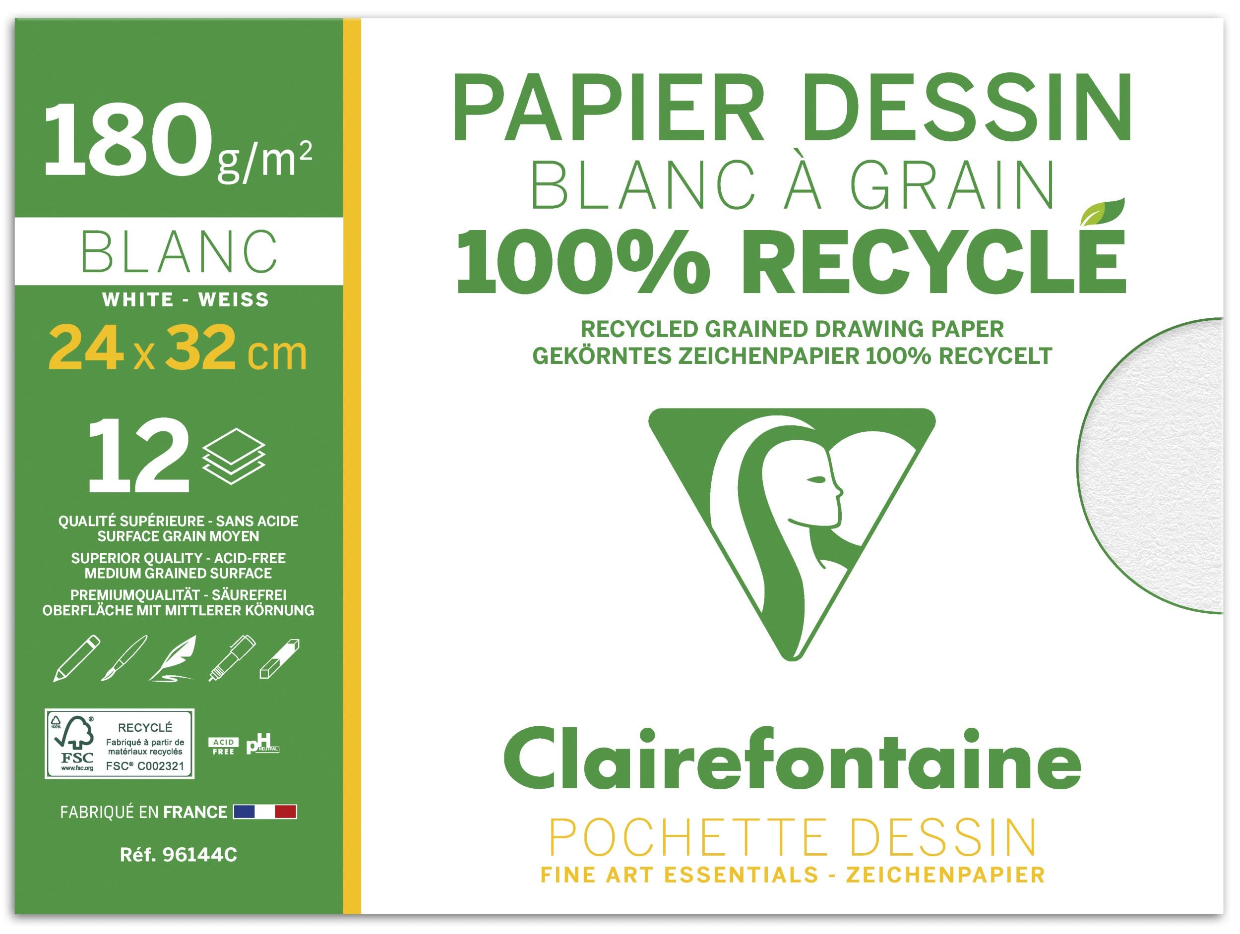 clairefontaine-pochette-dessin-24x32-12-feuilles-180g-recycl image 1