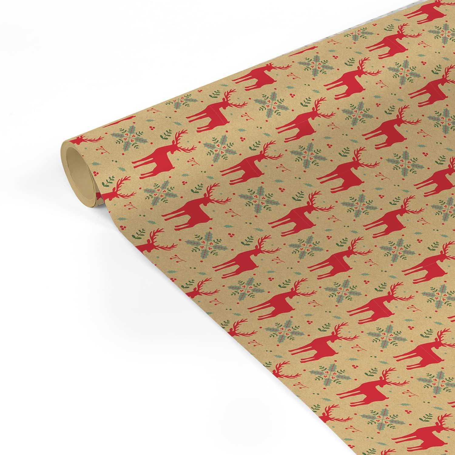 clairefontaine-223884c-rouleau-papier-cadeau-kraft-rennes-rouges-5m image 1