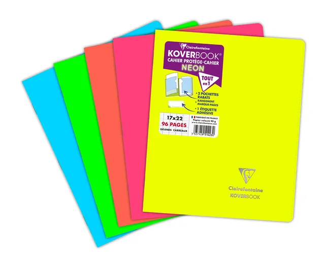 clairefontaine-koverbook-neon-cahier-17x22-grands-carreaux image 1