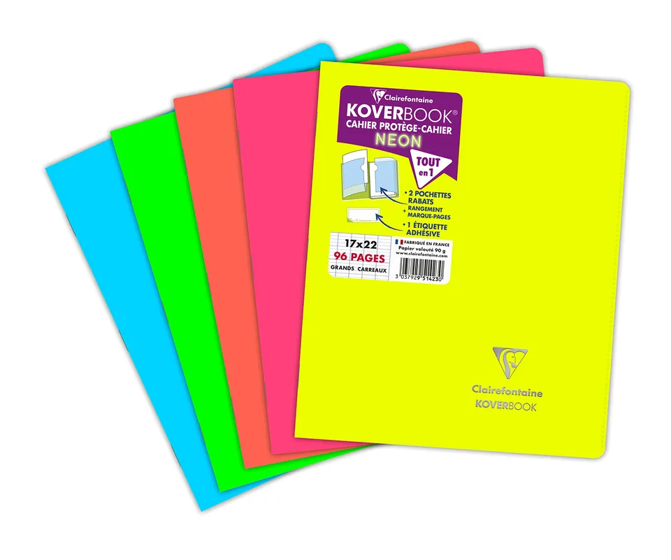 clairefontaine-koverbook-neon-cahier-17x22-grands-carreaux image 1