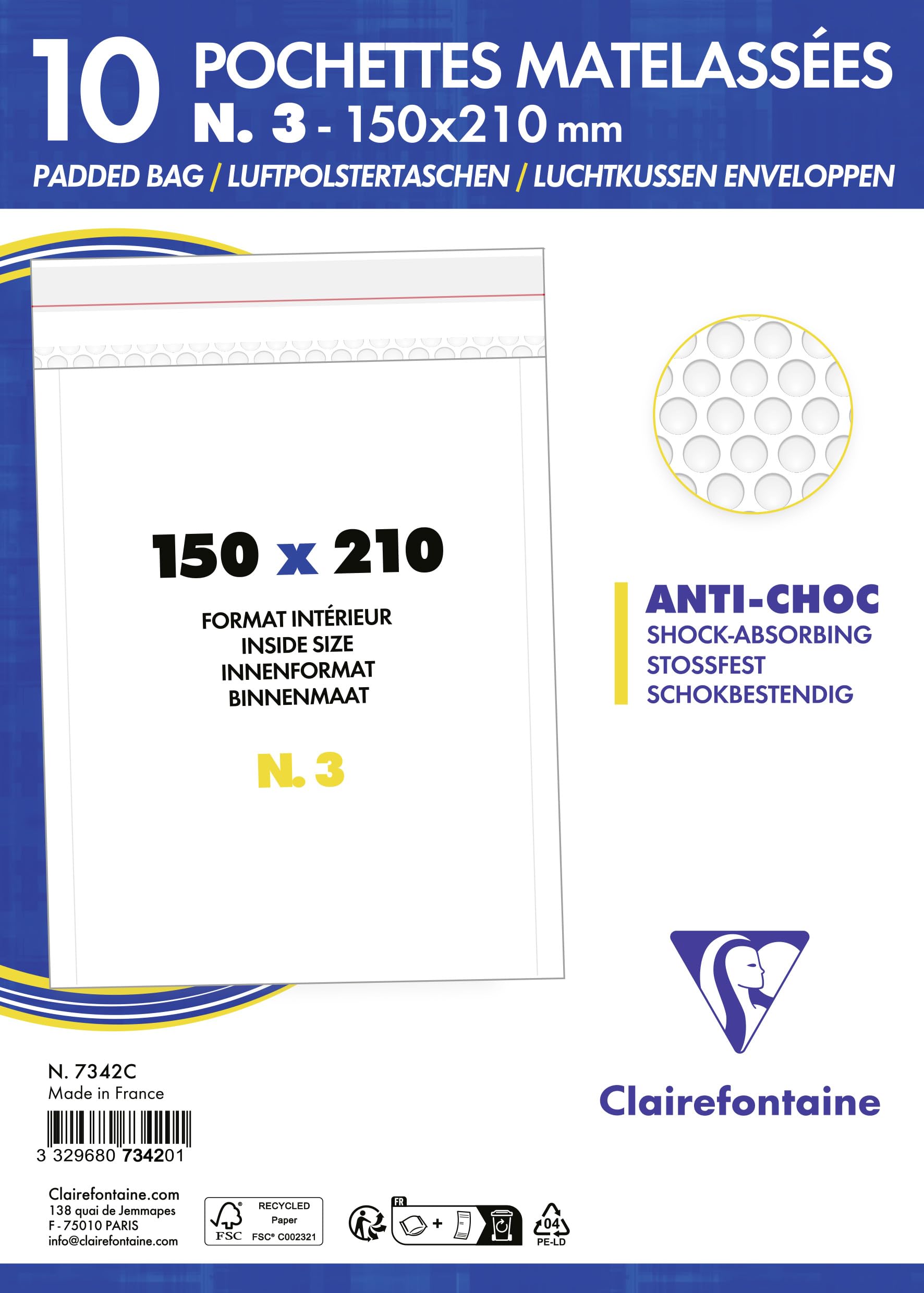 clairefontaine-1951-7342c-pochettes-bulles-150x210mm-x10 image 2