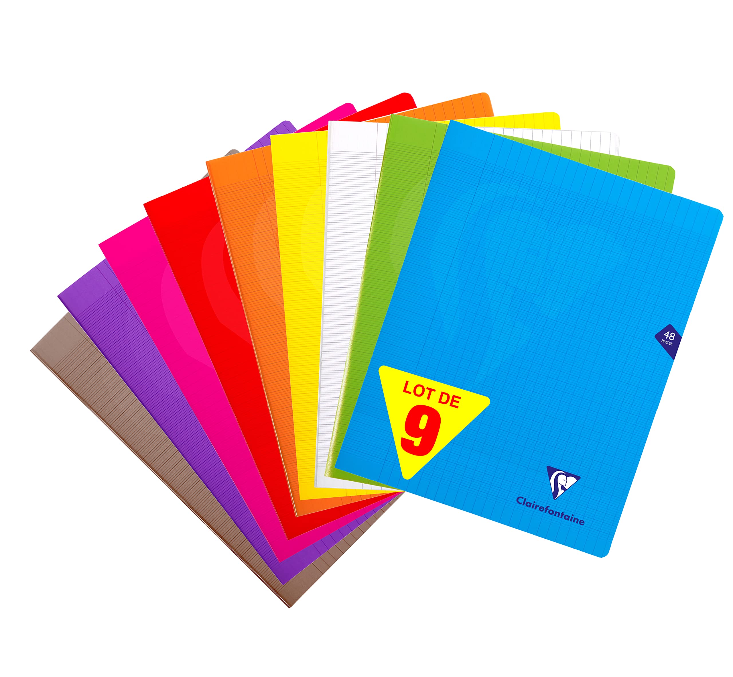clairefontaine-lot-9-cahiers-24x32-48p-grands-carreaux-couleurs image 1