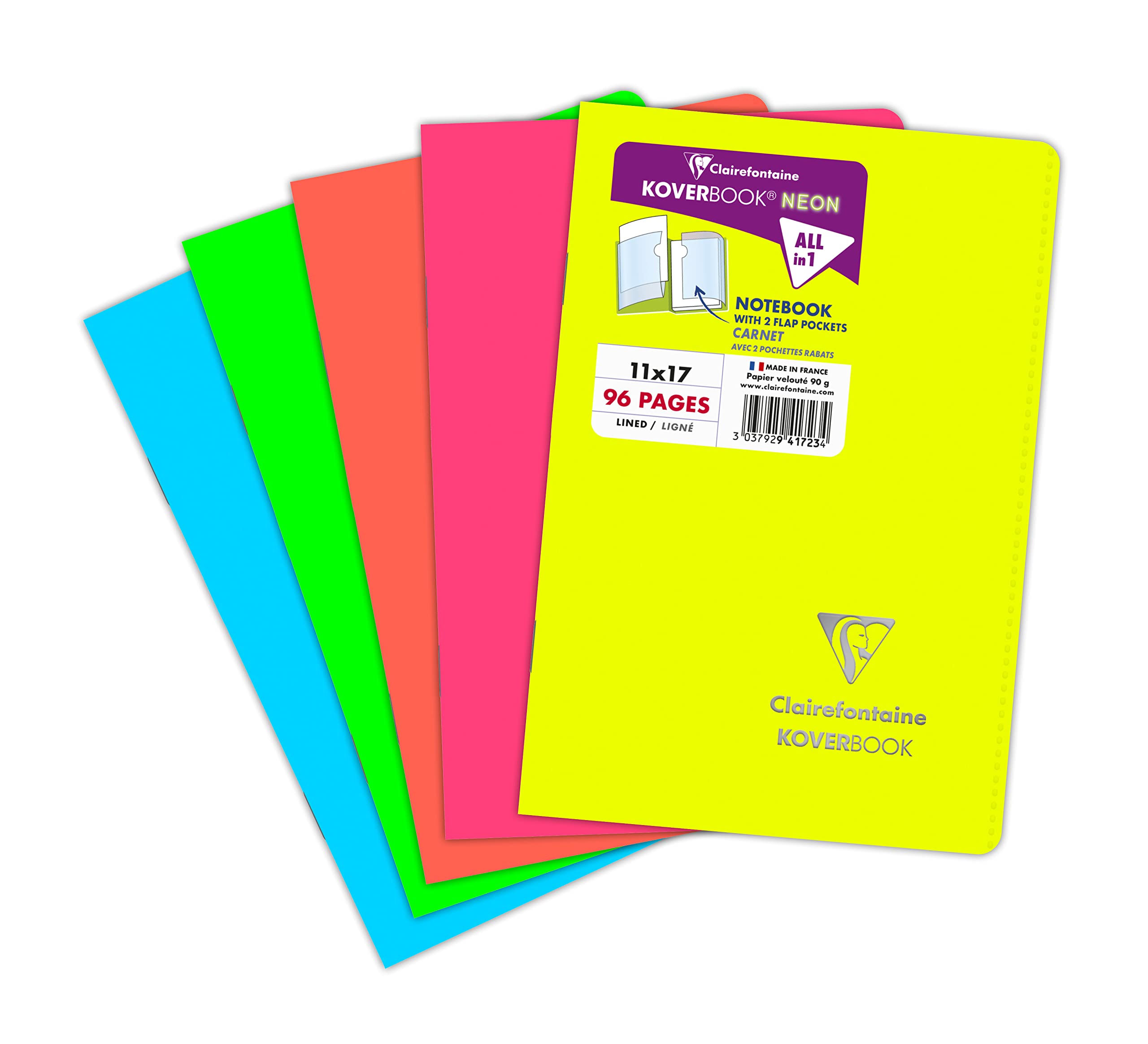 clairefontaine-koverbook-neon-carnet-11x17-96p-lign-couleur-al-atoire image 1