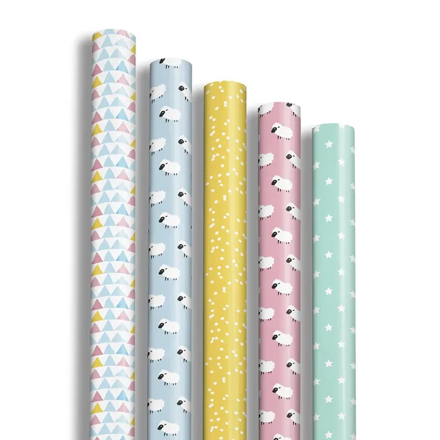 clairefontaine-excellia-papier-cadeau-moutons-triangles-2m-x-0-70m-lot-12 image 1