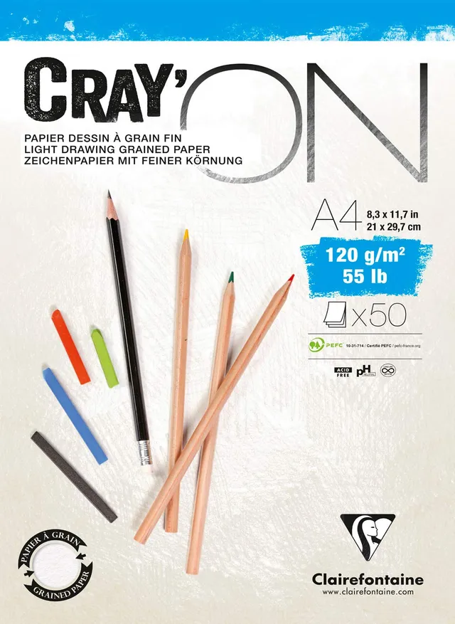clairefontaine-cray-on-bloc-dessin-a4-50-feuilles-120-g-grain-fin image 1