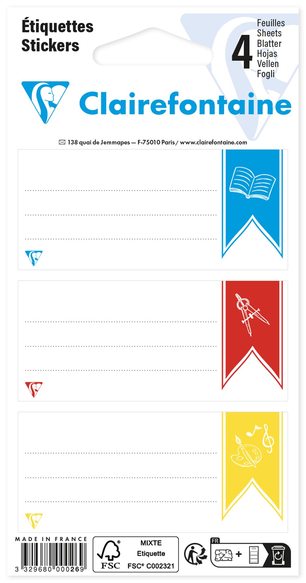 clairefontaine-tulip-paper-tiquettes-adh-sives-assorties-sachet-12 image 1