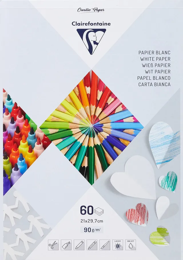 clairefontaine-bloc-papier-dessin-blanc-a4-60-feuilles-90g image 1