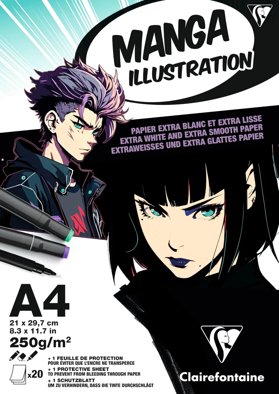clairefontaine-painton-bloc-manga-a4-21x29-7cm-250g-20-feuilles-lisse image 1