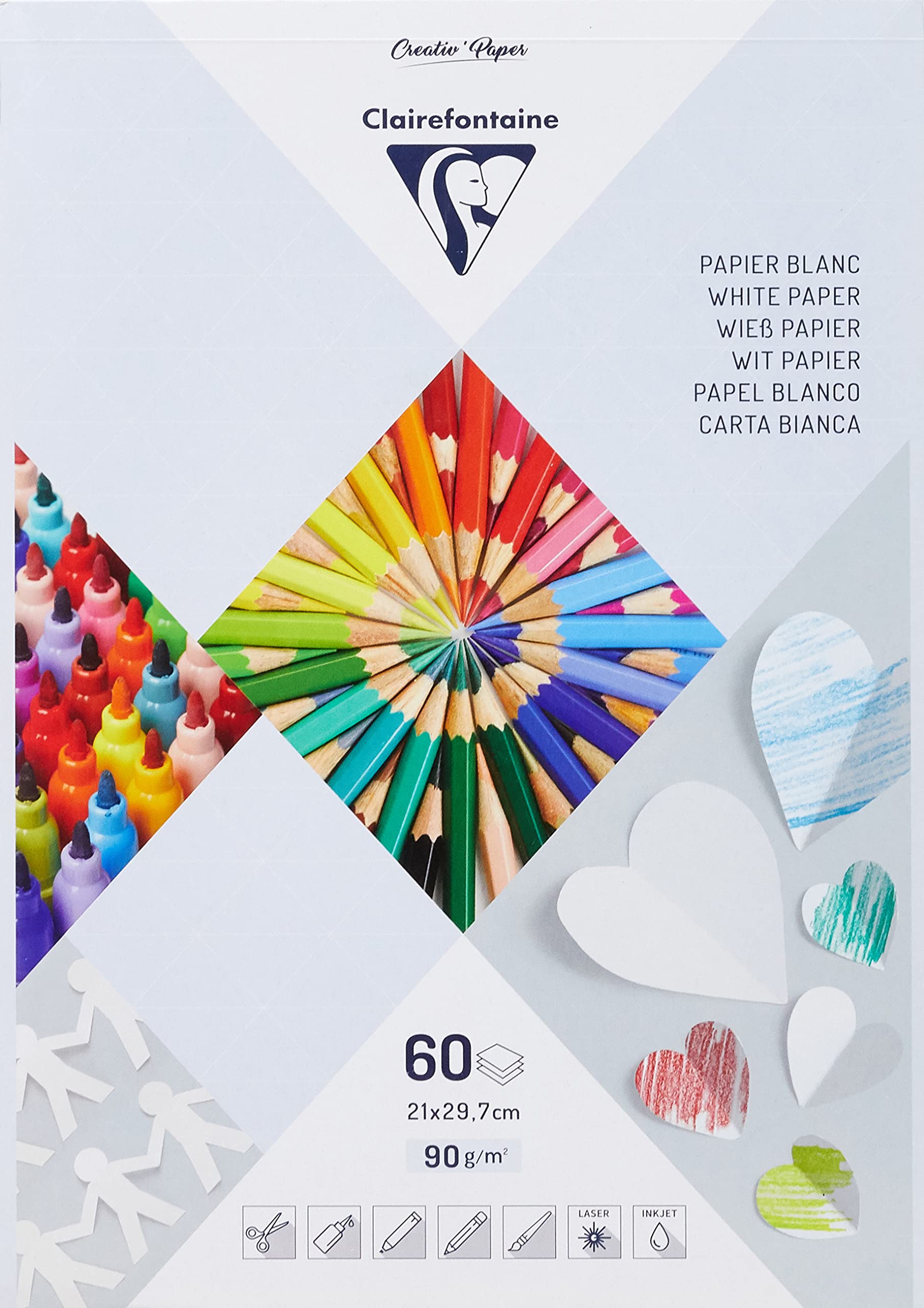 clairefontaine-bloc-papier-dessin-blanc-a4-60-feuilles-90g image 1