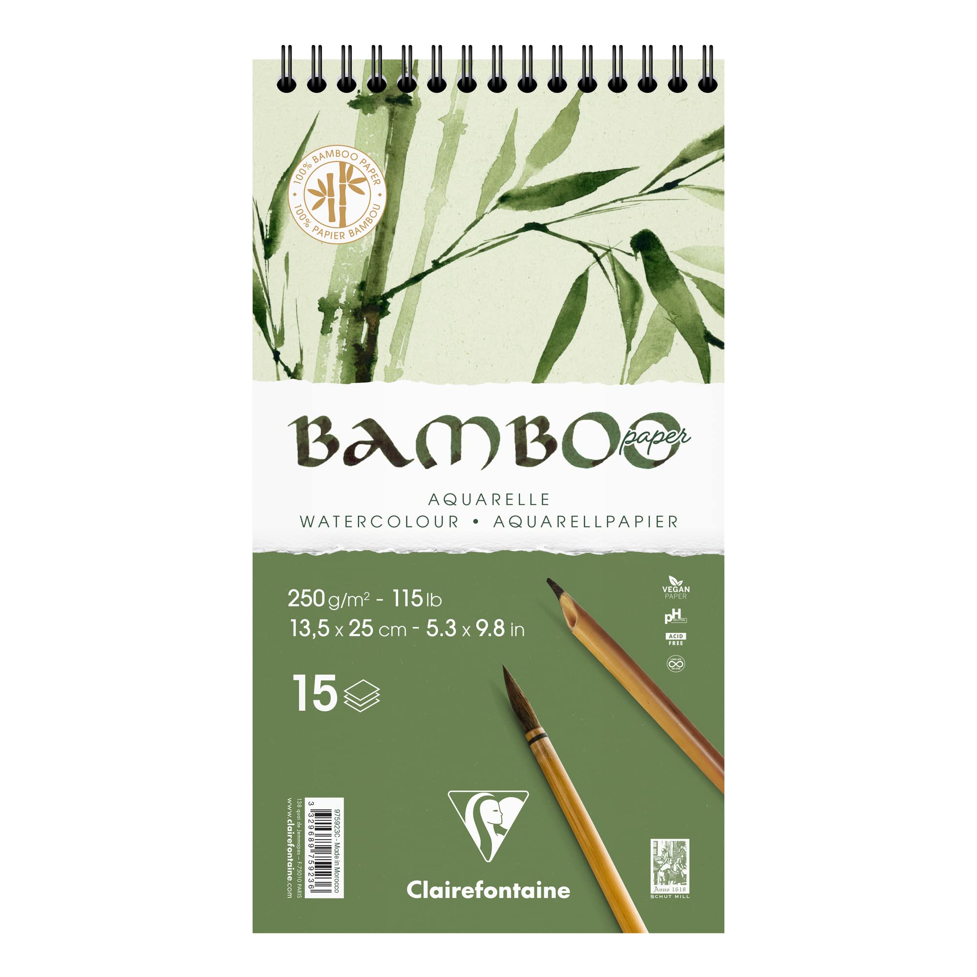 clairefontaine-painton-bloc-aquarelle-bamboo-13-5x25cm-250g-15-feuilles image 1