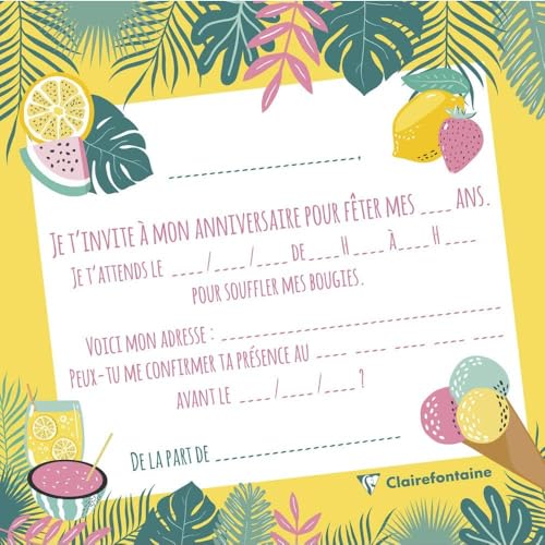 clairefontaine-pollen-set-8-cartes-anniversaire-filles-tropical-11-6cm image 2