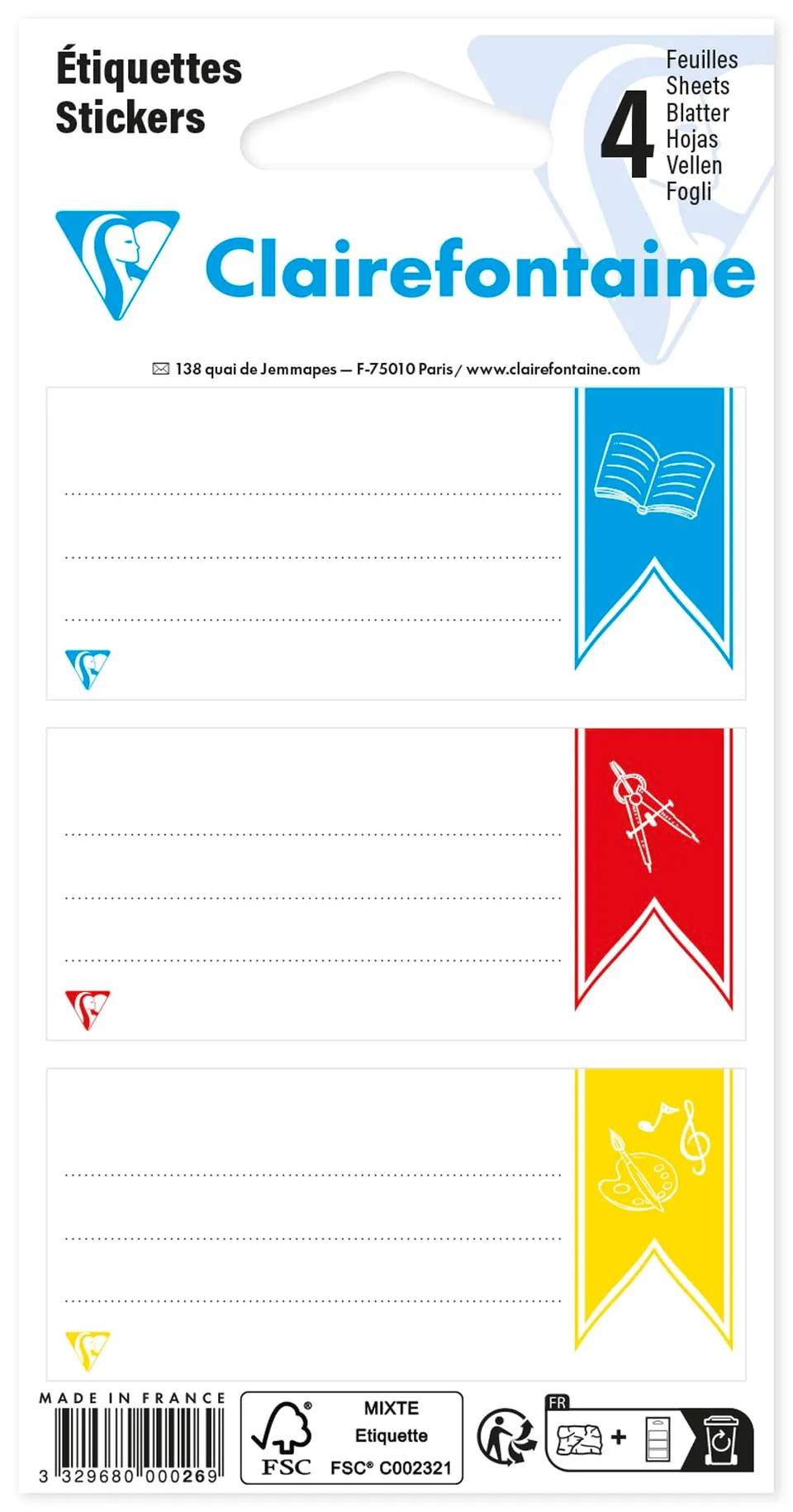 clairefontaine-tulip-paper-tiquettes-adh-sives-assorties-sachet-12 image 1