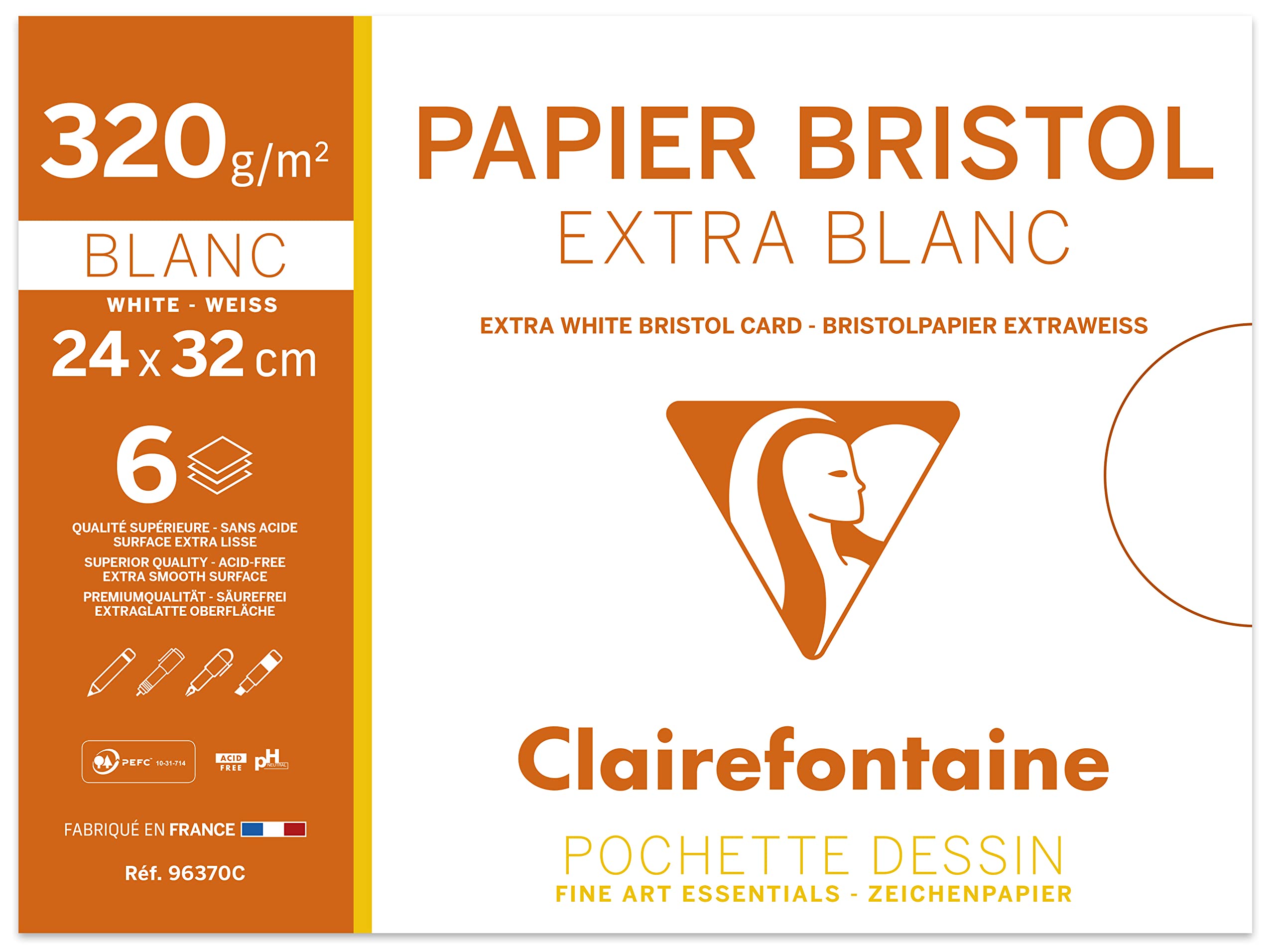 clairefontaine-painton-pochette-bristol-blanc-24x32-cm-6-feuilles-320g image 1