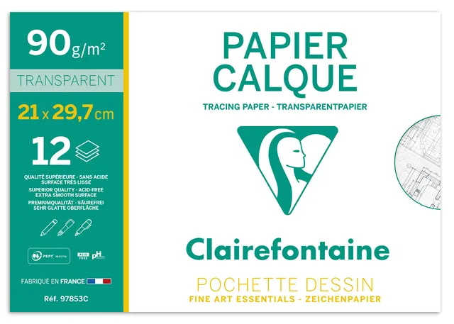 clairefontaine-97853c-pochette-calque-a4-90g-12-feuilles image 1