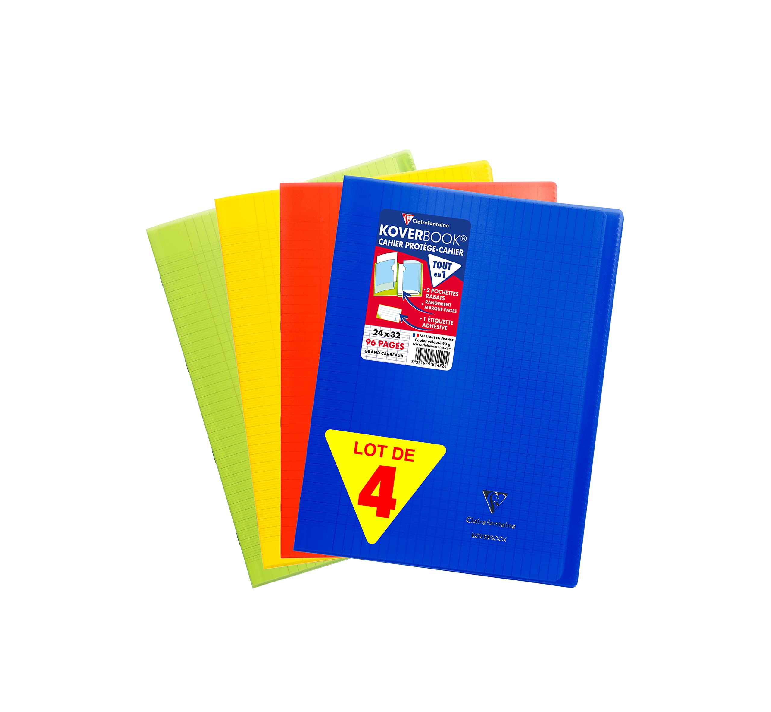 clairefontaine-koverbook-lot-4-cahiers-24x32cm-96p-grands-carreaux image 1