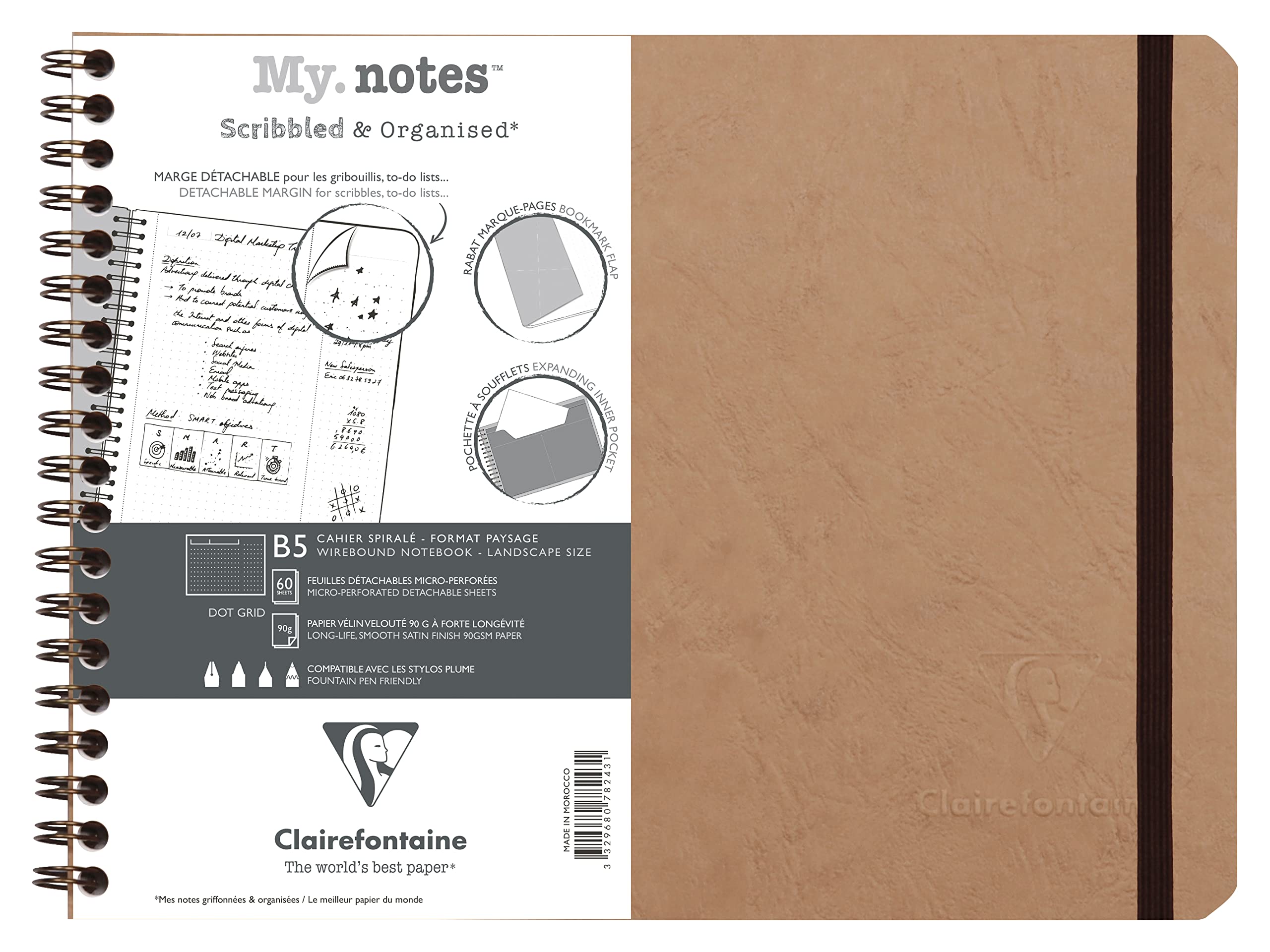 clairefontaine-my-notes-78243c-cahier-spirale-b5-dot-tabac-120p image 1