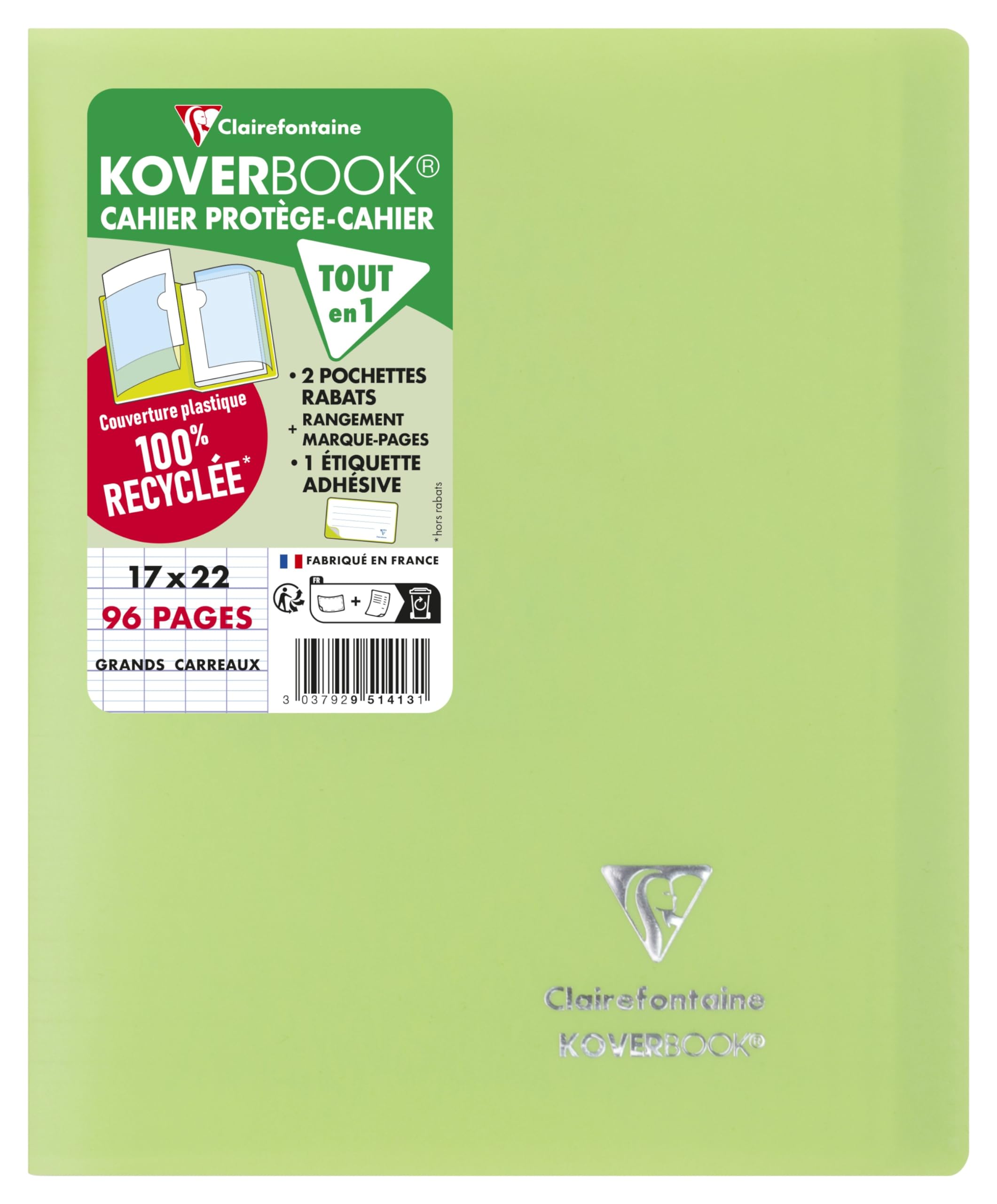 clairefontaine-koverbook-cahier-agraf-17x22-vert-96p image 1