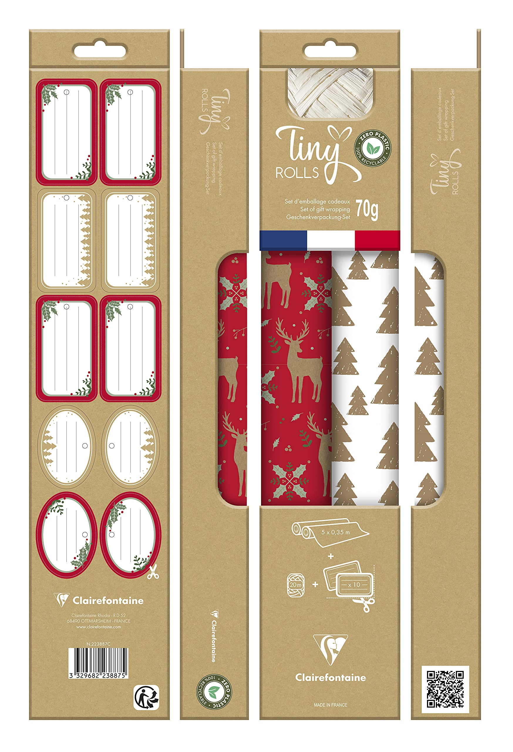 clairefontaine-tiny-rolls-kit-papier-cadeau-kraft-rouge-2x5m image 2