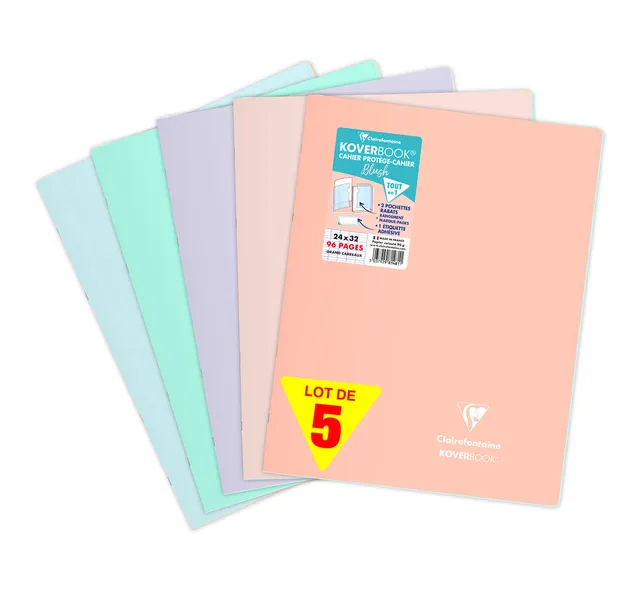 clairefontaine-koverbook-blush-lot-5-cahiers-24x32-96p-carreaux image 1