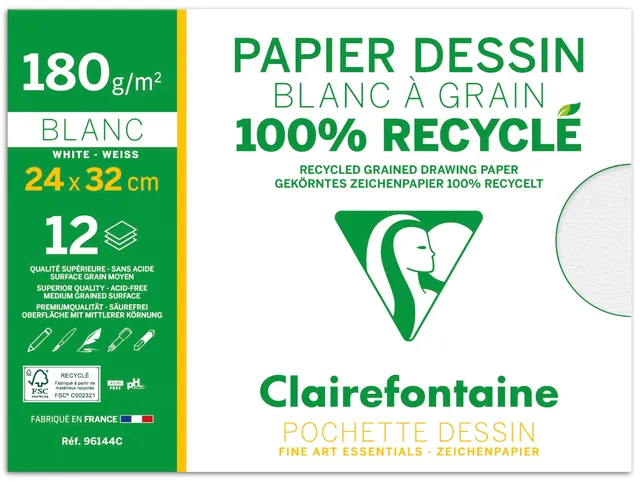 clairefontaine-pochette-dessin-24x32-12-feuilles-180g-recycl image 1