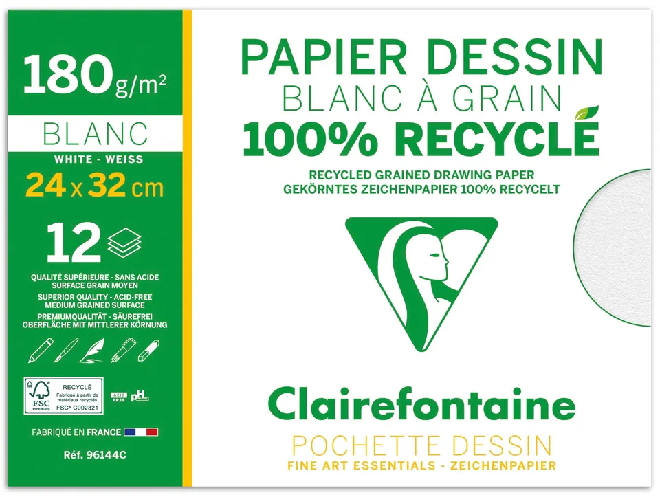 clairefontaine-pochette-dessin-24x32-12-feuilles-180g-recycl image 1