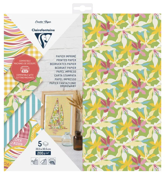 clairefontaine-95740c-papier-imprim-floral-30-5x30-5-lot-de-5 image 1