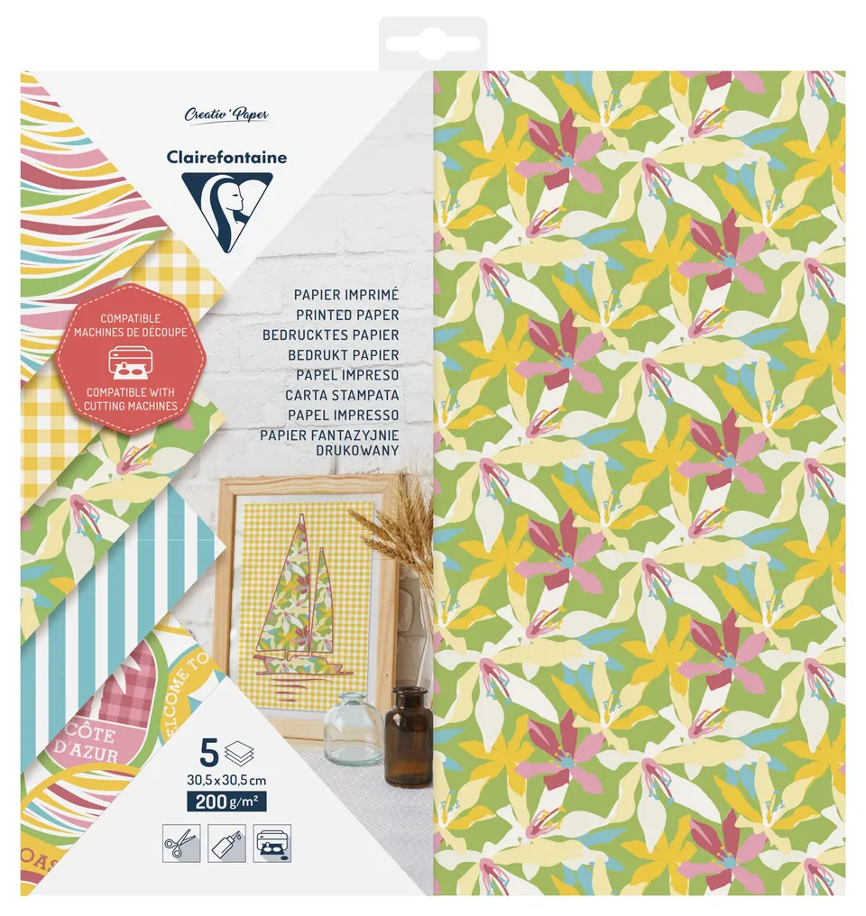 clairefontaine-95740c-papier-imprim-floral-30-5x30-5-lot-de-5 image 1