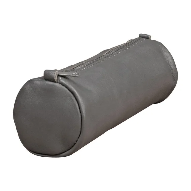 clairefontaine-age-bag-trousse-ronde-cuir-gris-21-cm-agneau image 1