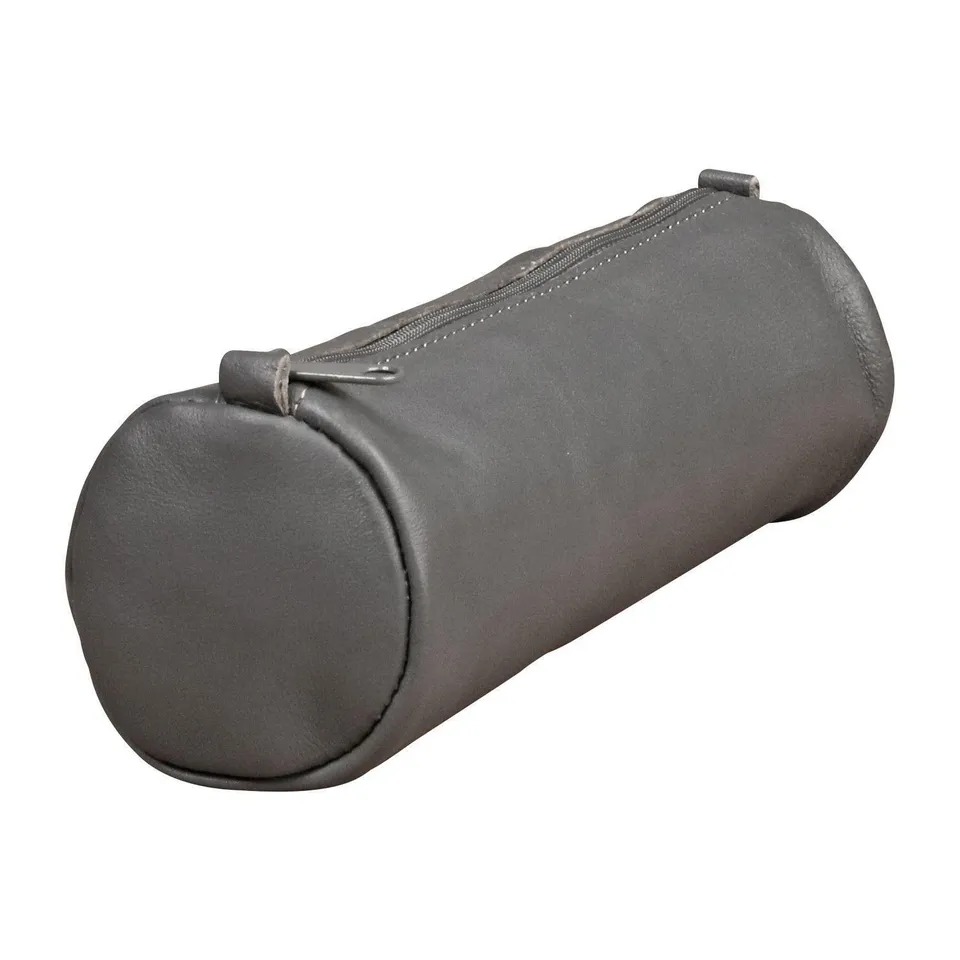 clairefontaine-age-bag-trousse-ronde-cuir-gris-21-cm-agneau image 1