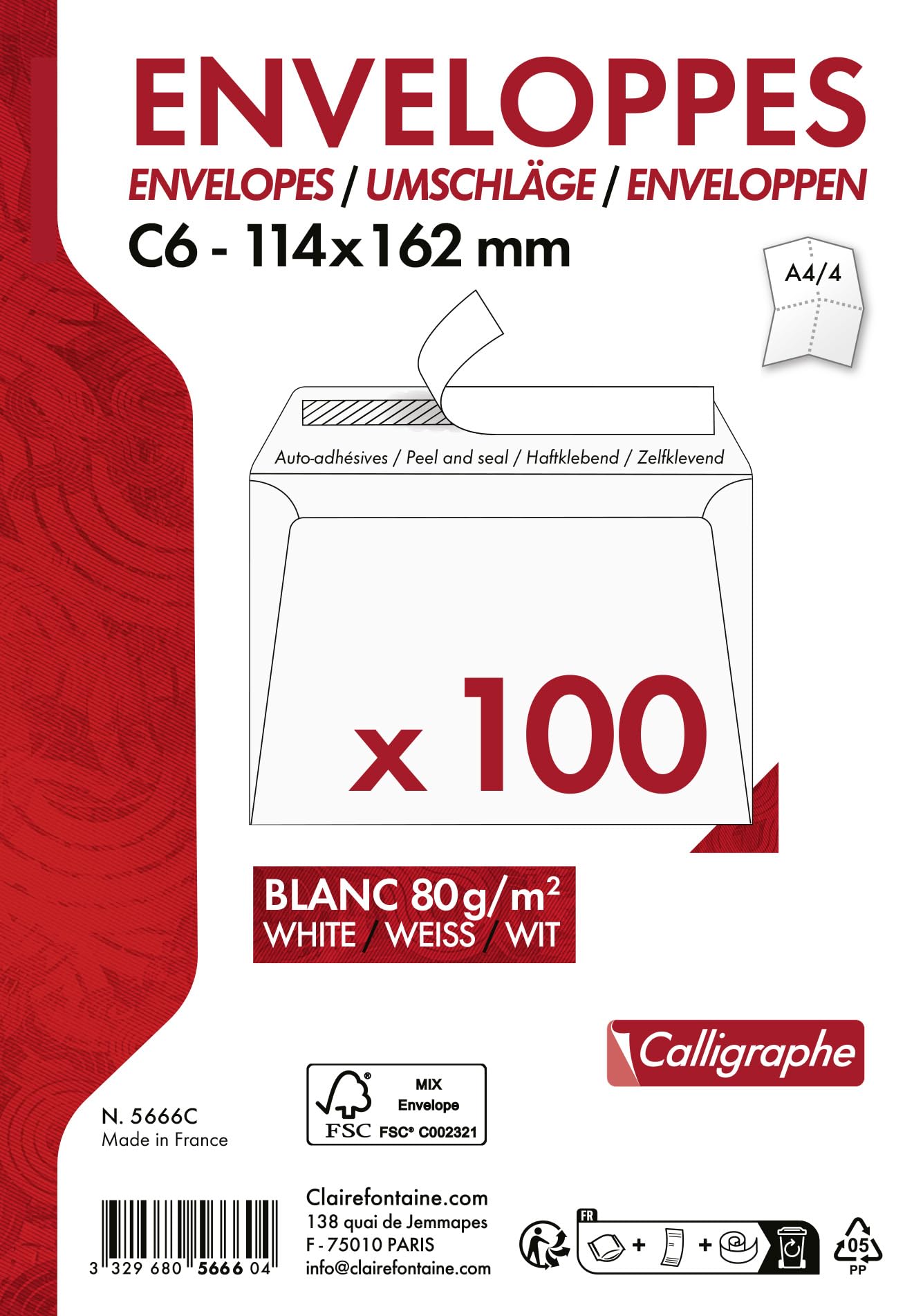 clairefontaine-calligraphe-5666c-enveloppes-c6-blanches-x100 image 3