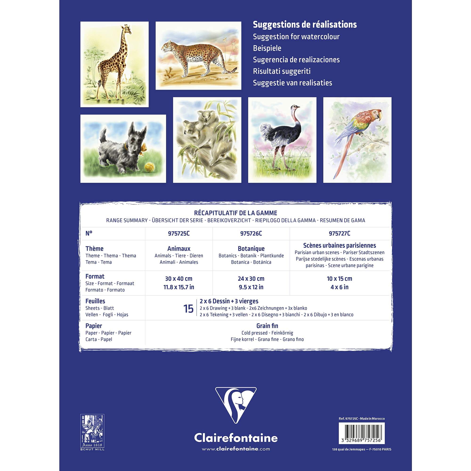 clairefontaine-painton-bloc-aquarelle-animaux-30x40-cm-15-feuilles-300g image 2